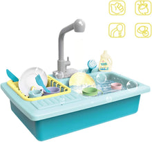 Load image into Gallery viewer, Kids Pretend Kitchen Sink Toys with Running Water and Kitchen Accessories Included, Educational Gifts for Kids- Blue