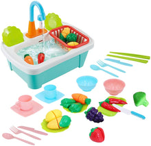 Load image into Gallery viewer, 28pcs Pretend Wash-up Kitchen Sink Play Set Cutting Toys Kitchenware Water Faucet Drain Educational Toys Birthday Christmas Gift for Kids