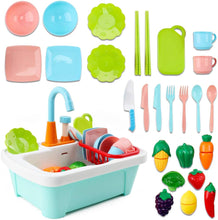 Load image into Gallery viewer, 28pcs Pretend Wash-up Kitchen Sink Play Set Cutting Toys Kitchenware Water Faucet Drain Educational Toys Birthday Christmas Gift for Kids