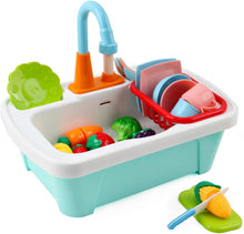 Load image into Gallery viewer, 28pcs Pretend Wash-up Kitchen Sink Play Set Cutting Toys Kitchenware Water Faucet Drain Educational Toys Birthday Christmas Gift for Kids