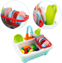 Load image into Gallery viewer, 28pcs Pretend Wash-up Kitchen Sink Play Set Cutting Toys Kitchenware Water Faucet Drain Educational Toys Birthday Christmas Gift for Kids