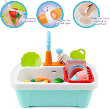 Load image into Gallery viewer, 28pcs Pretend Wash-up Kitchen Sink Play Set Cutting Toys Kitchenware Water Faucet Drain Educational Toys Birthday Christmas Gift for Kids