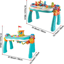 Load image into Gallery viewer, 2 in 1 Multifunctional Bluetooth Learning Activity Table w/Building Blocks Panel Sound and Light Functions Great Christmas Gift for Kids