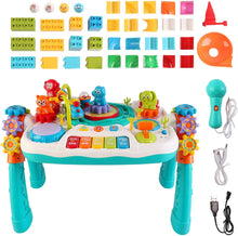 Load image into Gallery viewer, 2 in 1 Multifunctional Bluetooth Learning Activity Table w/Building Blocks Panel Sound and Light Functions Great Christmas Gift for Kids