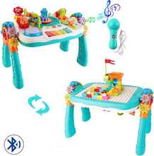 Load image into Gallery viewer, 2 in 1 Multifunctional Bluetooth Learning Activity Table w/Building Blocks Panel Sound and Light Functions Great Christmas Gift for Kids
