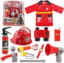 Load image into Gallery viewer, Washable Fireman Costume Set w/Storage Backpack Real Water Shooting Extinguisher Halloween Role Play Set Great Christmas Gift for Kids