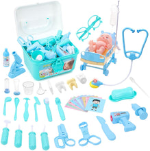 Load image into Gallery viewer, Doctor Set for kids-Medical Carry Case Doctor Dentist Nurse Eyesight Test Stethoscope Light and Sound Pretend Role Playset Gift for kids