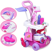Load image into Gallery viewer, Housekeeping Cleaning Trolley Playset Caddy Includes Accessories and Toy Vacuum with Sounds and Lights