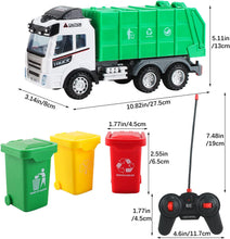 Load image into Gallery viewer, Remote Control Engineering Construction Garbage Truck Vehicle with Three Bins, Light and Sounds Functions Fun Educational Gift for Kids