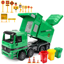 Load image into Gallery viewer, 1:10 Scale Friction Powered Engineering Construction Garbage Truck Vehicle Three Bins Inertial Automatic Sensor–Educational Gift for Kids