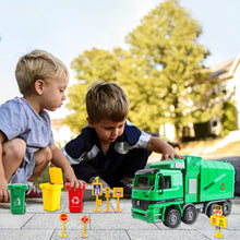 Load image into Gallery viewer, 1:10 Scale Friction Powered Engineering Construction Garbage Truck Vehicle Three Bins Inertial Automatic Sensor–Educational Gift for Kids
