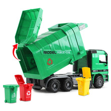 Load image into Gallery viewer, 1:10 Scale Friction Powered Engineering Construction Garbage Truck Vehicle Three Bins Inertial Automatic Sensor–Educational Gift for Kids