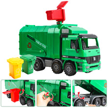 Load image into Gallery viewer, 1:10 Scale Friction Powered Engineering Construction Garbage Truck Vehicle Three Bins Inertial Automatic Sensor–Educational Gift for Kids