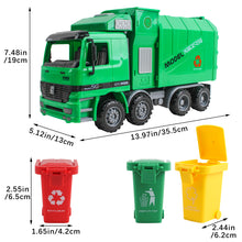 Load image into Gallery viewer, 1:10 Scale Friction Powered Engineering Construction Garbage Truck Vehicle Three Bins Inertial Automatic Sensor–Educational Gift for Kids