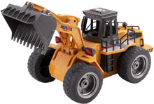 Load image into Gallery viewer, 1:18 Die Cast RC 6 Channel Remote Control Front Loader Tractor Toy Fully Functional Digger Bulldozer Construction Toy Car LED Light Sound