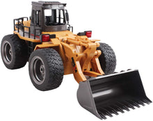 Load image into Gallery viewer, 1:18 Die Cast RC 6 Channel Remote Control Front Loader Tractor Toy Fully Functional Digger Bulldozer Construction Toy Car LED Light Sound