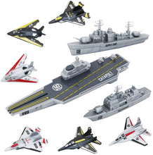 Load image into Gallery viewer, Model Military Naval Ship Aircraft Carrier Toy Play Set with Small Scale Model Planes, Battleship and Supply Ship Included