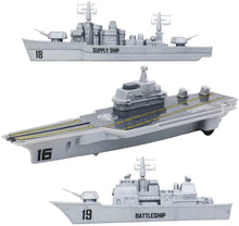 Load image into Gallery viewer, Model Military Naval Ship Aircraft Carrier Toy Play Set with Small Scale Model Planes, Battleship and Supply Ship Included