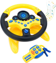 Load image into Gallery viewer, Steering Wheel for Car Backseat Pretend Driving Simulated Driving Steering Wheel Toy Light and Music Educational Gifts for Kids- Yellow