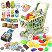 Load image into Gallery viewer, Kids Easy to Assemble Shopping Cart with Groceries, POS Machine, Plastic Money, Credit Cards and Shopping Cards