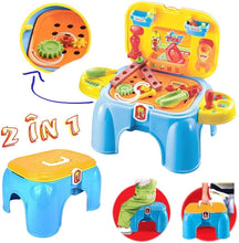 Load image into Gallery viewer, Work Bench Playset with Tools Set - Handy 2in1 Carrycase & Stool with Accessories including Saw, Spanner, Hammer, Pliers