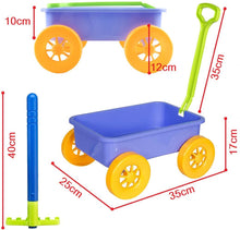 Load image into Gallery viewer, Pull along Kids Wagon Wheelbarrow and Gardening Tools Play Set Includes 10 Accessories and 4 Plant Pots