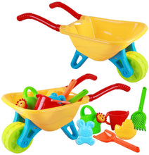 Load image into Gallery viewer, Kids Outdoor Activities Wheelbarrow Gardening and Seaside Beach Play Set with Accessories including Bucket, Spade, Rake