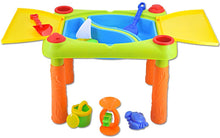 Load image into Gallery viewer, Sand and Water Outdoor Activities Play Table for Kids with Double Compartment, Lids and Over 10 Accessories