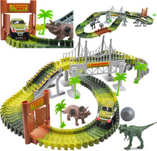 Load image into Gallery viewer, Slot Car Race Track Sets Dino World Flexible Race Track, Wooden Bridge, Ball & Car with Light Play Set