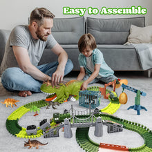 Load image into Gallery viewer, Dinosaur Train Track Playset Slot Car Race Track Sets Dino World Flexible Race Track Dinosaur Tunnel for Kids Birthdays Christmas Gift-