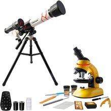 Load image into Gallery viewer, 2 in 1 My First Telescope and Microscope Educational Play Set Children Science Exploration and Astronomy Starter Kit Christmas Gift