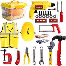 Load image into Gallery viewer, 33 Pieces Pretend Tool Play Set with Box Case, Helmet Safety Vest Role Play Educational Toys Great Birthday Christmas Gift for Kids