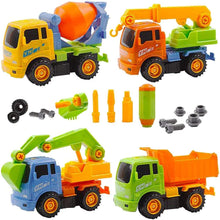 Load image into Gallery viewer, Take-Apart Construction Trucks Vehicles Play Set – Set of 4 Builder Trucks and Screw Driver Included