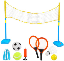 Load image into Gallery viewer, 4-IN-1 Outdoor Games Tennis Football Skipping Badminton Racket Sports Center w/Net Rackets Outdoor Toys Gifts for Kids