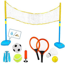 Load image into Gallery viewer, 4-IN-1 Outdoor Games Tennis Football Skipping Badminton Racket Sports Center w/Net Rackets Outdoor Toys Gifts for Kids