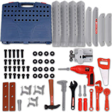 Load image into Gallery viewer, WKS-B 2-in-1 Workshop and Tools Carrycase Play Set with Fold up Design, Multiple Accessories and Electric Drill