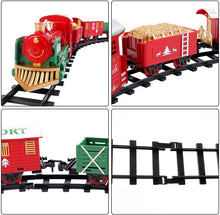 Load image into Gallery viewer, Christmas Theme Classic Train Set for Kids with Light Realistic Sounds, Smoke Effect 3 Cars carriage and Tracks For Christmas