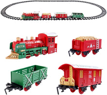 Load image into Gallery viewer, Christmas Theme Classic Train Set for Kids with Light Realistic Sounds, Smoke Effect 3 Cars carriage and Tracks For Christmas