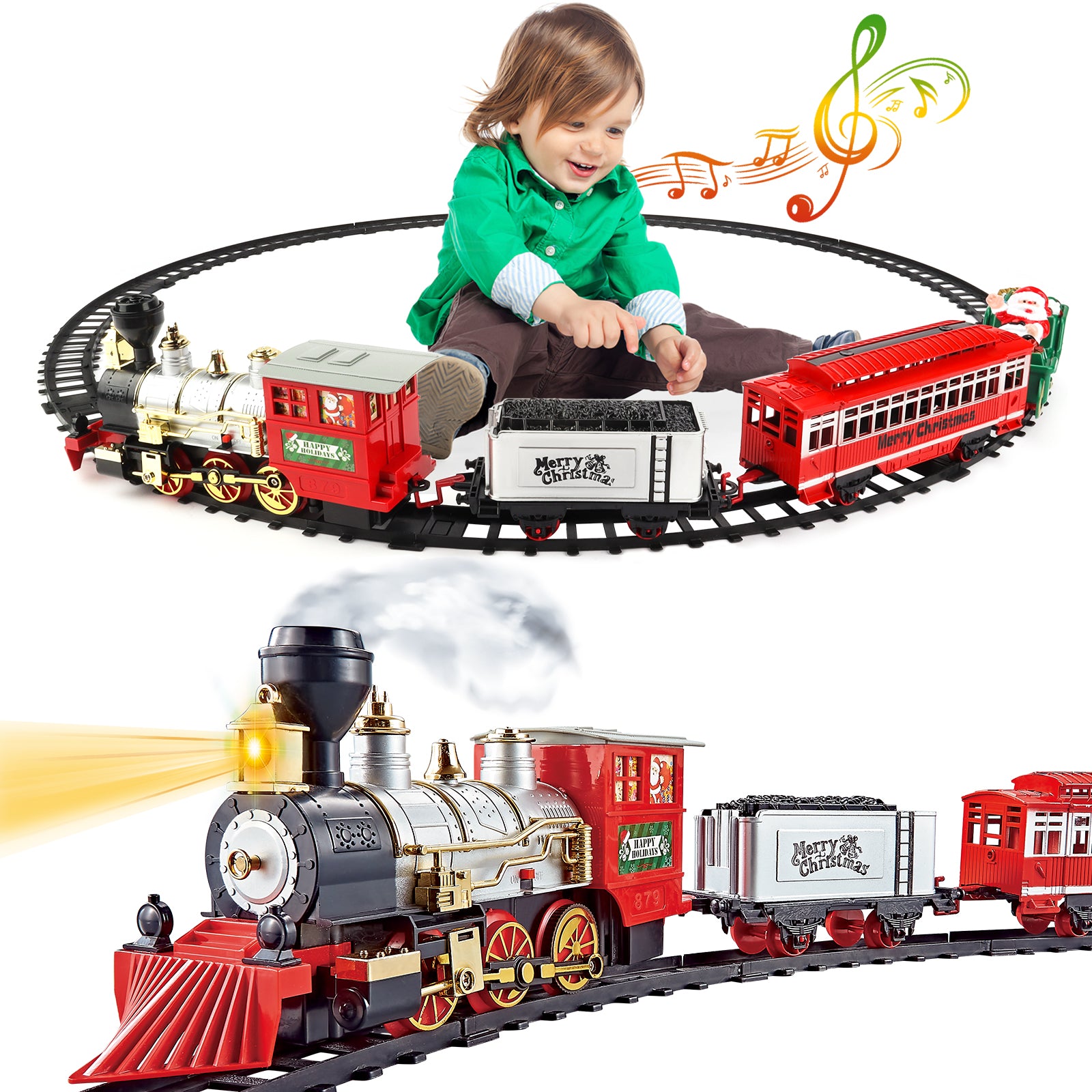 Christmas Train Set with Light Sounds Smoke Effect Christmas