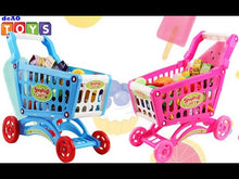 Load and play video in Gallery viewer, Shopping Cart Trolley for Children Play Set Includes 78 Grocery Food Fruit Vegetables Shop Accessories for Kids Boys and Girls (BLUE)
