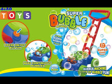 Load and play video in Gallery viewer, 2-in-1 Super Bubble Push along Lawnmower Toy Machine Boomerangs and UFO Flyers for Indoor and Outdoor Use–Great Christmas Gift for Kids