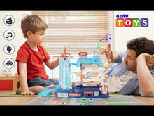 Load and play video in Gallery viewer, Garage Track Set with Music and Light Effects 3-story Parking Building with Electric Elevator Toys Vehicle Garages Great Present for Kids