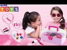 Load and play video in Gallery viewer, 34 Pcs Hairdressing and Glamour Vanity Carry Case Play Set Pretend Makeup Jewellery Toy Curling Iron Toy Hairdryer Birthday Christmas Gift