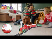 Load and play video in Gallery viewer, Christmas Theme Classic Train Set for Kids with Light Realistic Sounds, Smoke Effect 3 Cars carriage and Tracks For Christmas