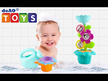 Load and play video in Gallery viewer, Kids Bathtime Fun Flower Sprinkler Toy with Watering Can Waterwheel Colored Stacking Cups Wind-Up Animal Bath Toys Mesh Bath Toy Storage Bag