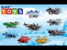 Load and play video in Gallery viewer, Set of 12 Pull Back Airplanes Vehicle Playset Variety Pack of Helicopters, Stealth Bombers, Fighter Jets, Aircraft, Planes