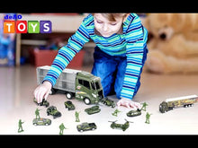 Load and play video in Gallery viewer, Die-Cast Rescue Emergency Military Truck Toy Set with a Carrier Truck with Map, Soldiers and Accessories for Kids