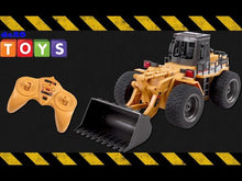 Load and play video in Gallery viewer, 1:18 Die Cast RC 6 Channel Remote Control Front Loader Tractor Toy Fully Functional Digger Bulldozer Construction Toy Car LED Light Sound