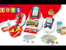 Load and play video in Gallery viewer, Cash Register for Kids, Toy Till Cash Register with Scanner, Credit Card ,Play Food ,Money and Groceries Shopping Basket for Boys and Girls