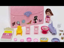 Load and play video in Gallery viewer, Children¡¯s 2-In-1 Pink Portable Doll House Play Set with Light and Music Functions, Accessories, Carry Case and Doll ¨C Great Gift for Kids